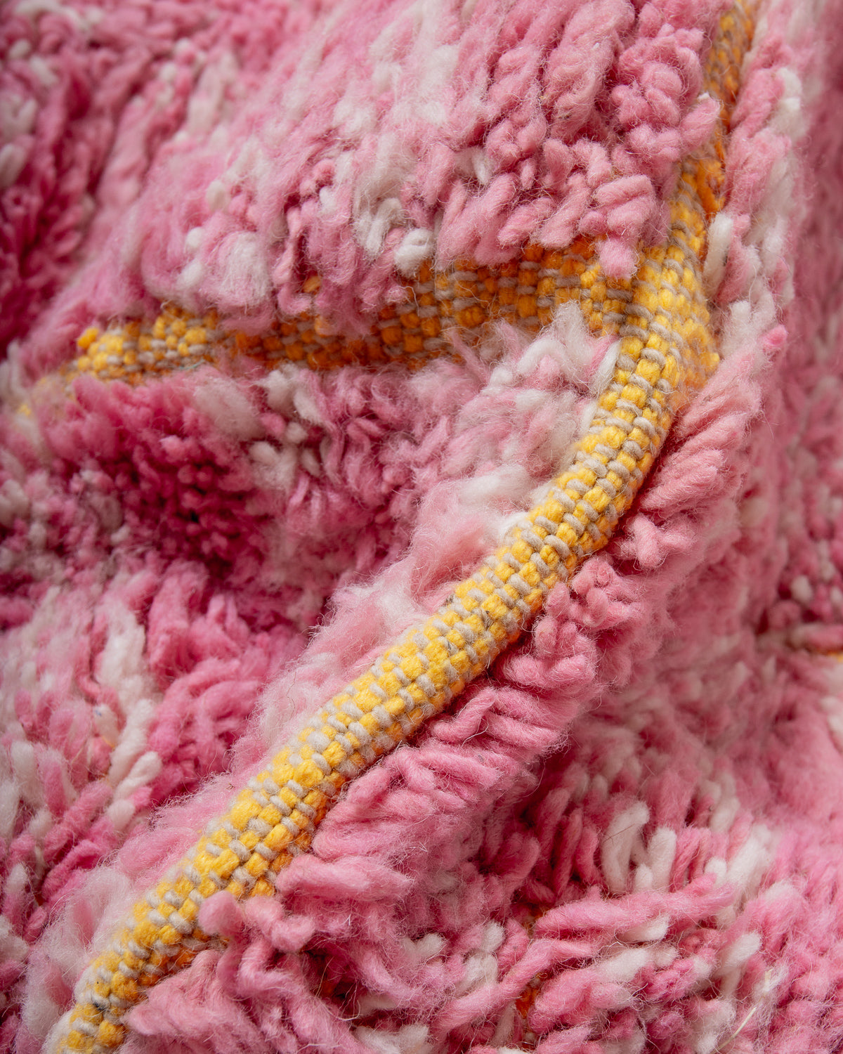 Modern, designer, handcrafted Berber rug from Morocco. Beniourain carpet with beautiful colours and patterns and fluffy wool texture.